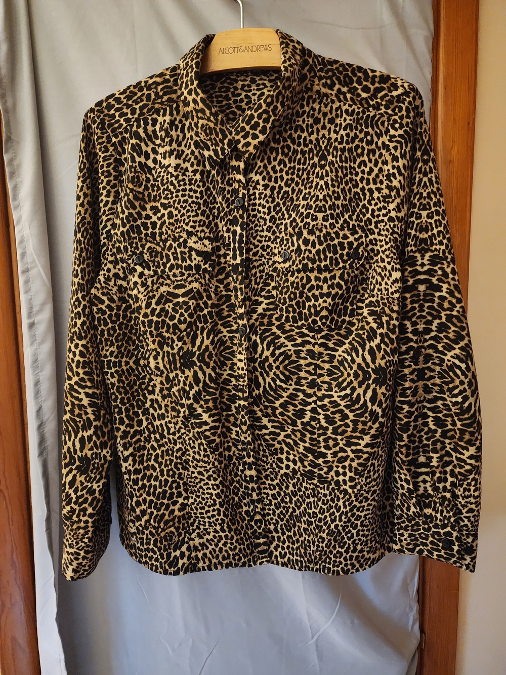 Notations Leopard Print Button-Up Blouse in Tan and Black